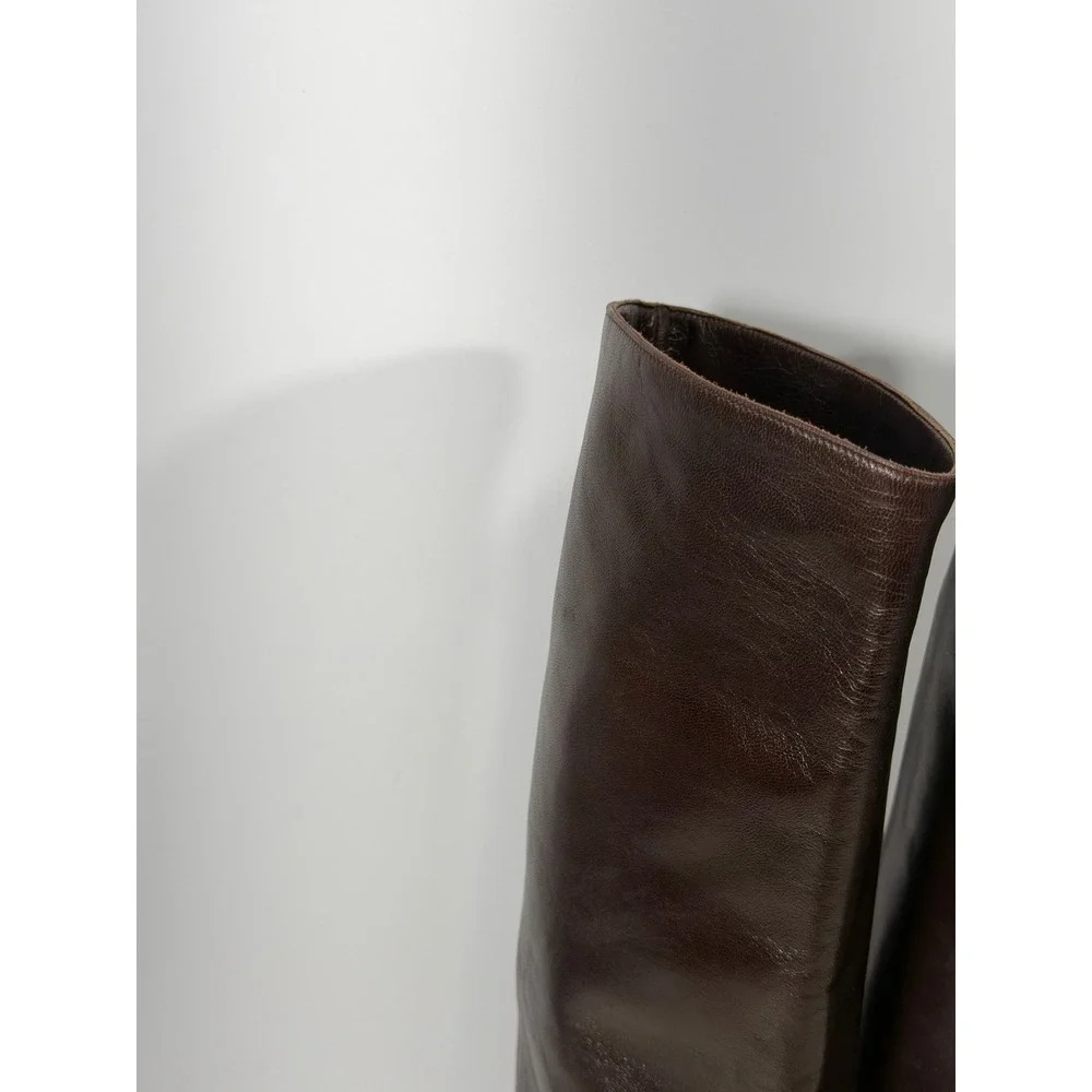 Vero Cuoio Dark Brown Leather Knee High Boots Braided Trim Italy EU 39 US 8.5